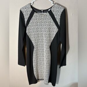 Body Con Mini Dress Divided by H&M Black and White Chevrons SZ 14